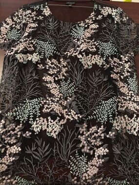 Lane Bryant sheer black mesh Embroided    floral women’s  top